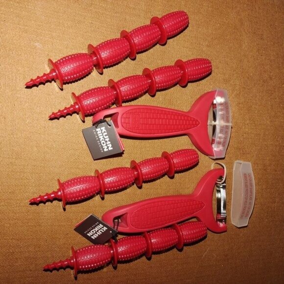 Kuhn Rikon Swiss Design Corn Zipper & Set Of 12 Corn Holders In Red-NEW - Picture 3 of 5
